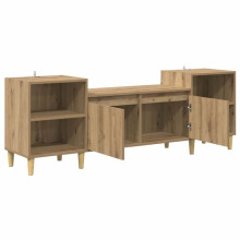 Mobile TV - HELLOSHOP26 - Rettangolare rustico - 160x35x55 cm - Legno ingegnerizzato - 2 porte, 2 ripiani
