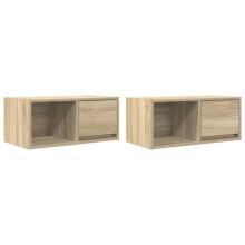 Mobile TV a muro - HELLOSHOP26 - design essenziale - Set di 2 - Rovere sonoma/beige - 60x31x25,5 cm
