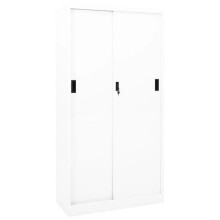 Armário de escritório - HELLOSHOP26 - 90 x 40 x 180 cm - Aço cinza - Porta deslizante - Fechadura integrada