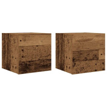 Mobile TV a muro - HELLOSHOP26 - 30,5 x 30 x 30 cm - Set di 2 - Legno antico - Montaggio facile