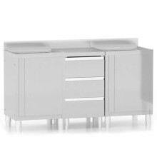 Edelstahl-Schränke - HELLOSHOP26 - Set von 3 - 50 x 60 x (95-96) cm - Verstellbare Füße - Rückenlehne 10 cm