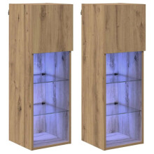 Mobile TV a parete - HELLOSHOP26 - Set di mobili TV moderni a parete - Lotto di 2 - Rovere artigianale beige - Illuminazione LED USB