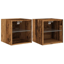 Mobile TV a muro - HELLOSHOP26 - Set di 2 - Mensola in vetro - LED RGB personalizzabile - Design contemporaneo