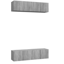 Mobile TV a muro - HELLOSHOP26 - 60 x 30 x 30 cm - Set di 4 - 2 porte - Sonoma grigio
