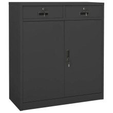 Armário de escritório - HELLOSHOP26 - 90 x 40 x 102 cm - Antracite - 2 prateleiras ajustáveis - 2 gavetas com rolamento de esferas