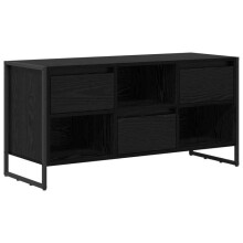 Mobile TV - HELLOSHOP26 - Industriale - 100 x 36 x 49,5 cm - Rovere nero (legno ingegnerizzato) - Piedi in acciaio, ripiano e cassetto