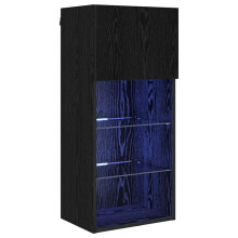 Mobile TV a muro - HELLOSHOP26 - 40,5x30x90 cm - Nero opaco - 1 porta e 4 ripiani - Strisce LED USB