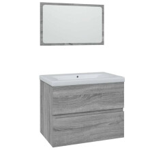 Badezimmermöbel - HELLOSHOP26 - 60 x 38,5 x 45 cm - sonoma grau - 1 Schublade - eingelassenes Waschbecken mit Spiegel