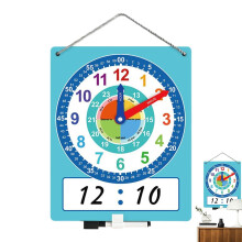 Dry Erase Teaching Clock for Kids, Double Sided Analog and Digital Learning Tool, Homeschool and Classroom Use