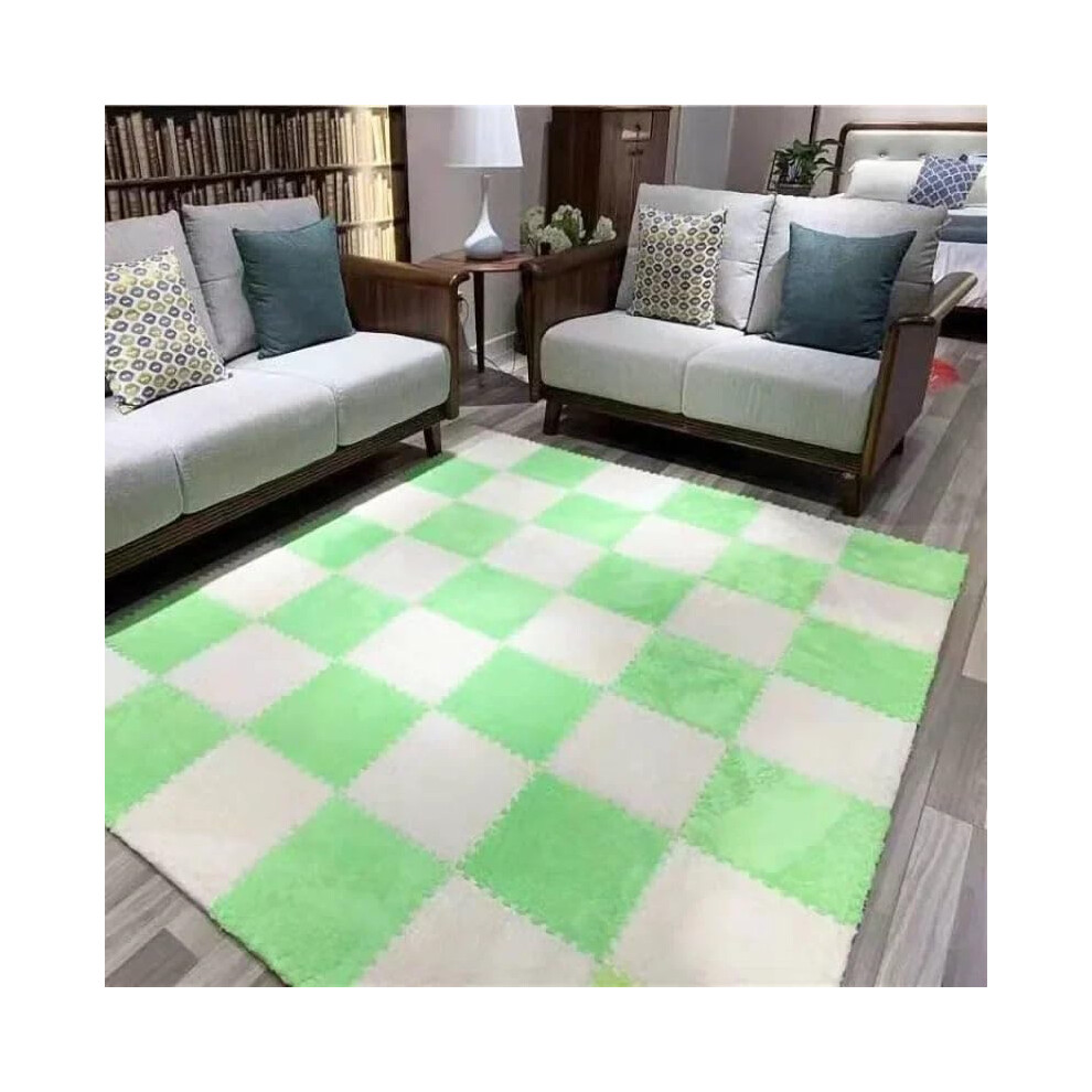 Washable Plush Area Rug And Eva Foam Puzzle Mat, Soft Nonslip Play Floor Tiles, 20Pcs White
