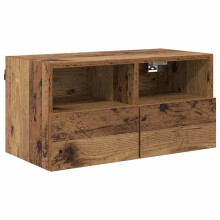 Mobile TV a muro - HELLOSHOP26 - 60x30x30 cm - Legno antico - 2 porte - 4 ripiani