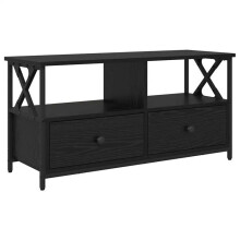 Mobile TV - HELLOSHOP26 - Rettangolare 90 x 33 x 45 cm - Rovere nero - Legno ingegnerizzato e acciaio - Cassetti scorrevoli