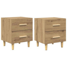 Mesas de cabeceira - HELLOSHOP26 - Criado-mudo com 2 gavetas - Madeira de engenharia - Bege - 40x35x47,5 cm