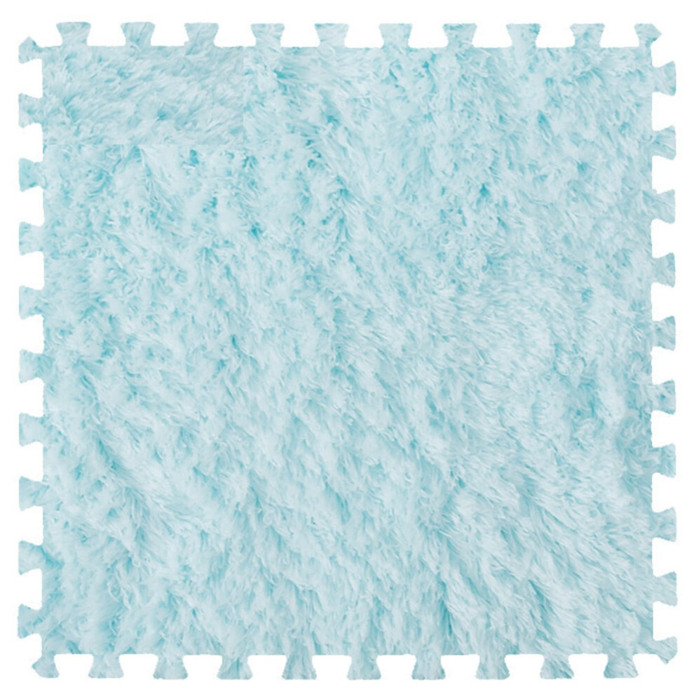 Plush Interlocking Foam Play Mat, 16 Pcs Soft Puzzle Floor Tiles For Kids Crawling And Living Room Blue