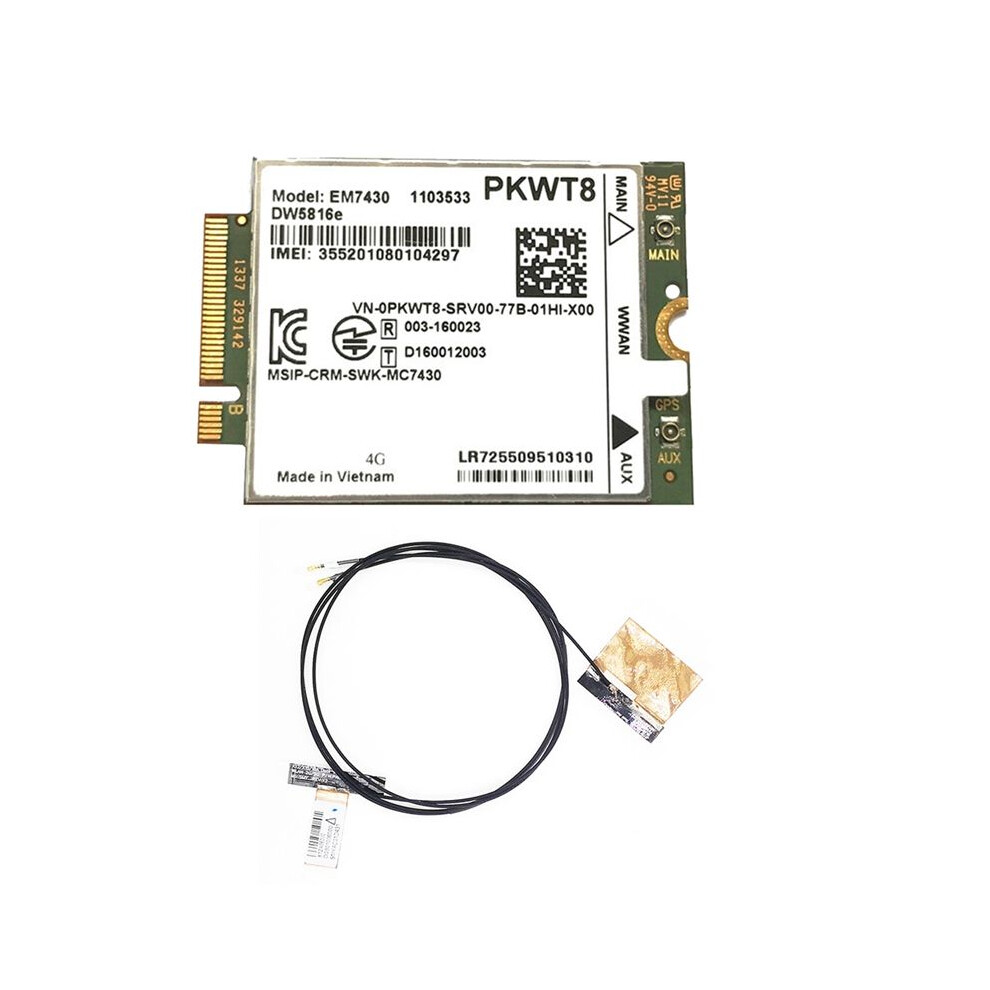 Em7430 Dw5816e 4G Lte Module+2Xantenna Gobi6000 For Latitude 7280 7285 7290 7389 7390 7480 7490 E7470 Cat6 Dw5811e 6032410158556