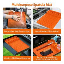 Silicone Griddle Tools Mat ,Spatula Mat with Drip Pad,Side Shelf Mat Grill Utensils Holder Griddle Accessories