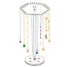 Acrylic Necklace Organizer Rotating Necklace Holder Hanger Clear Jewelry Organizer Display Stand with 36 Hooks