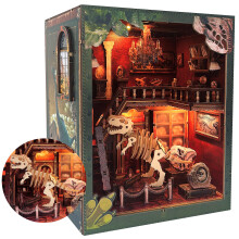 DIY Book Nook Kit with LED Lights Dinosaur Museum 3D Puzzle for Adults Miniature Bookshelf Decor