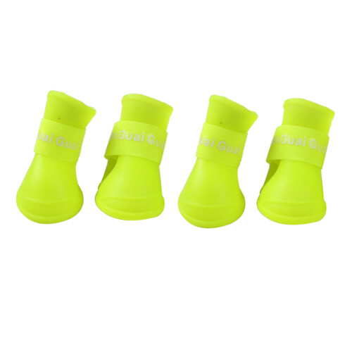 (Yellow, M) 4Pcs Waterproof Dog Boots Candy Color