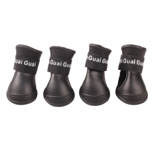 (Black, L) 4Pcs Waterproof Dog Boots Candy Color