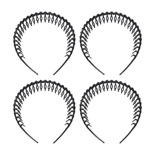4X Cerchietto in Plastica Dentato Nero Per Donna