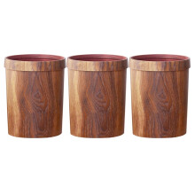 3X Retro Wood Grain Trash Can Household Living Room Kitchen Trash Can