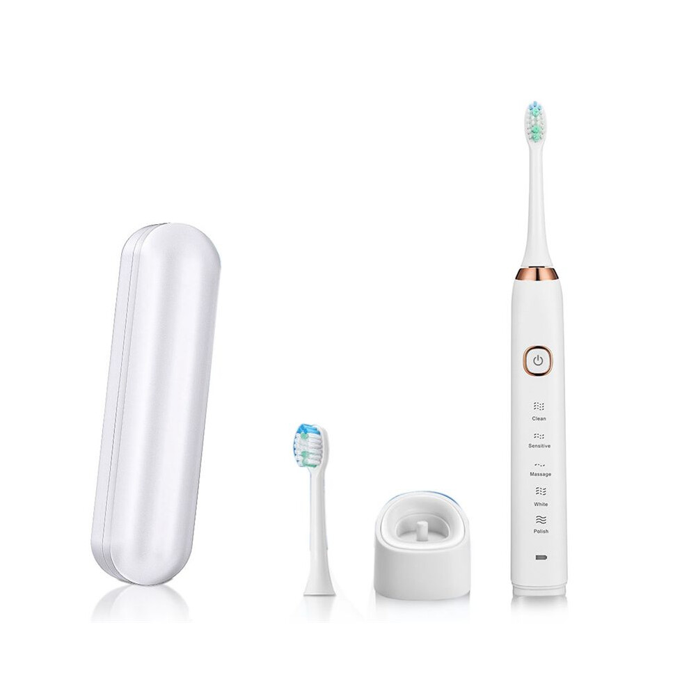 Brecantia White Sonic Electric Toothbrush Ultrasound Ipx7 Rechargeable Toothbrush 5 Mode Ner Toothbrush,
