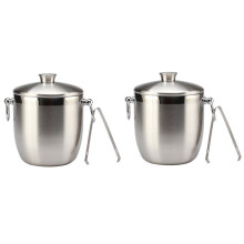2X Cubo de Hielo de Acero Inoxidable con Pinzas de Litro de Doble Pared Aislado con Pinzas Y Recipiente de Hielo con Tapa (3L)
