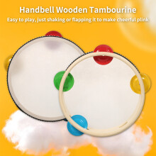Holz-Tamburin Handglocke Handtrommel 15 cm mit 4 Metall-Cymbals Für Kinder & Erwachsene