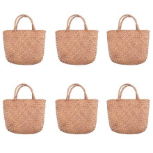 6X Bolsa Casual de Palha de Vime Natural Bolsa Feminina Trançada para Jardim Feito à Mão Bolsas de Vime Tecido