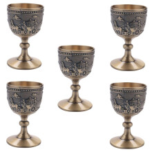 5X Classical Metal Wine Cup Handmade Small Goblet Household Copper Wine Glass Carving Pattern