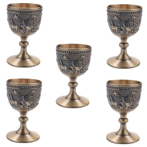 5X Classical Metal Wine Cup Handmade Small Goblet Household Copper Wine Glass Carving Pattern 1