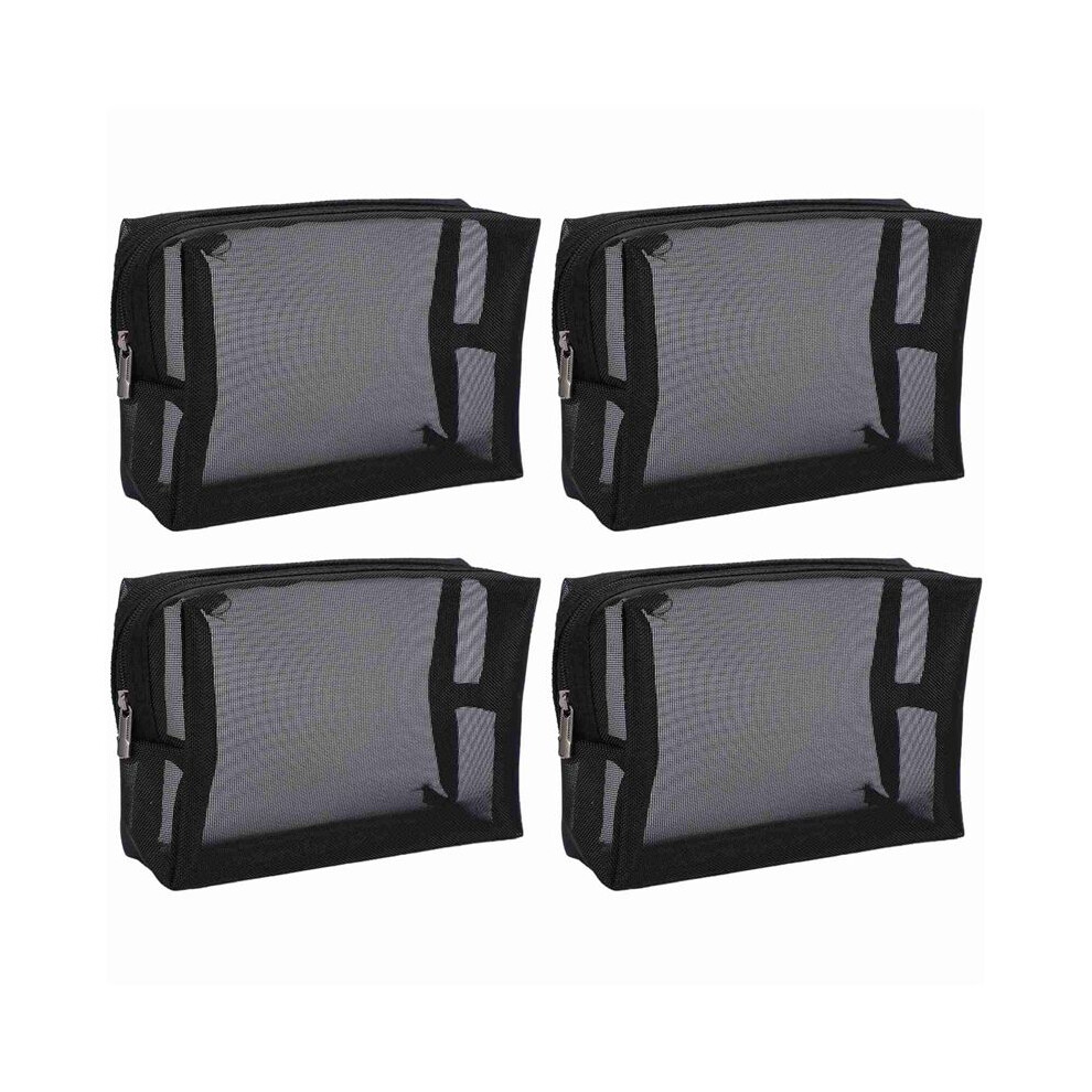 Black Mesh Makeup Bag See Through Zipper Pouch Travel Cosmetic and Toiletries Organizer Bags Pack of 12(S,M,L)
