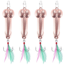 4Pcs Fishing Lures Tackle Hook Dick Spinner Spoon Pike VIB Wobble Tackle Hook(Rose Gold 21G)