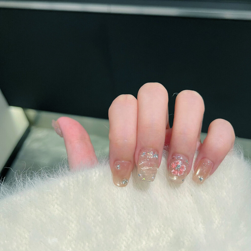 Bright-Home (M) 10Pcs Glossy Cat Eyes Short Press On Nails With Zero Pressure On The Nail Bed Design For Fingernail Diy Decoration