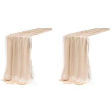 Silky Crinkle Chiffon Table Runner (Set of 4) for Sweetheart Table Wedding Party Bridal Shower Decoration, Champagne