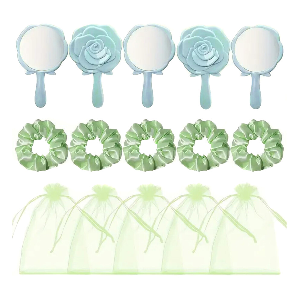 Bright-Home Green (Green) Handheld Cosmetic Mirror With Scrunchie Set Barber Hairdressing Handheld Mirror For Vanity Home Salon Travel Use