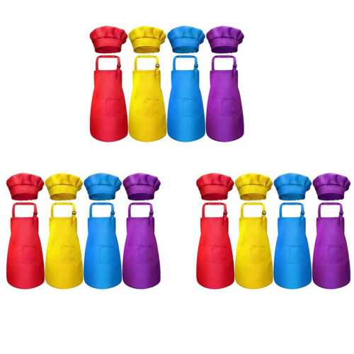 24-Piece Children's Apron and Chef Hat Set, Adjustable, with 2-Pocket Kitchen Apron Apron 1