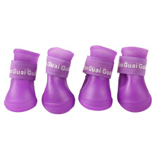 (Purple, M) 4 Pcs Waterproof Pet Boots Dog Protective Rubber Rain Shoes Candy Color