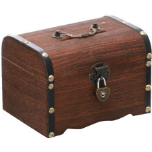 Wooden Storage Box Retro Treasure Chest Compact Money Bank Keepsake for Desktop Organization
