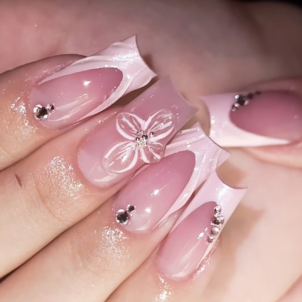 Zhouq-Outdoors 24Pcs Pink Press-On Nails Long Lasting Fake Nails