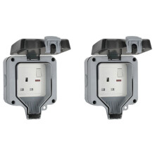2X IP66 Outdoor Extension Lead 13A Rainproof Charging Socket Outdoor Socket Box with Independent (UK Plug)