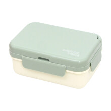 (Green) Plastic Two Compartment Lunch Box Microwave Safe For Students And Office Workers