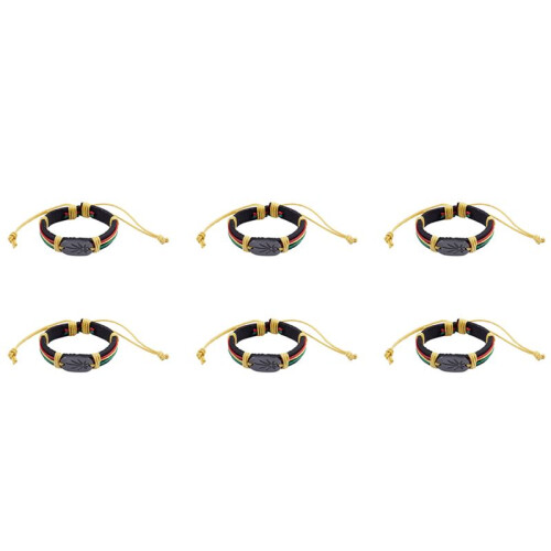 6X Rasta Jamaica Reggae Leather Bracelet