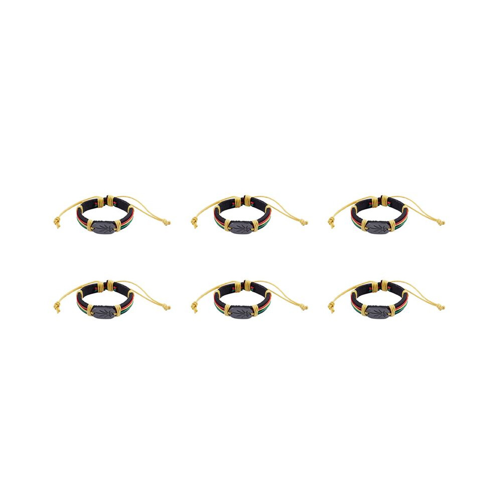 6X Rasta Jamaica Reggae Leather Bracelet Yellow 6032403137278