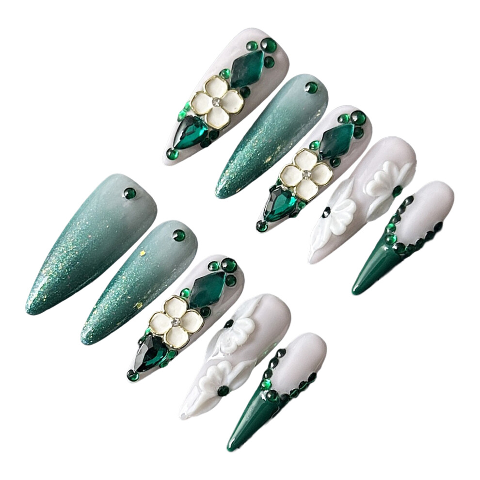Bright-Home (S) Women Artificial Nail With Flower Handmade Flowers Glitter Acrylic Nails For Diy Nail Design Art Salon