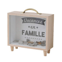 Wooden Piggy Bank with Glass Jar, Pastoral Style Coin Bank Box with Iron Handle, Clear Money Visibility