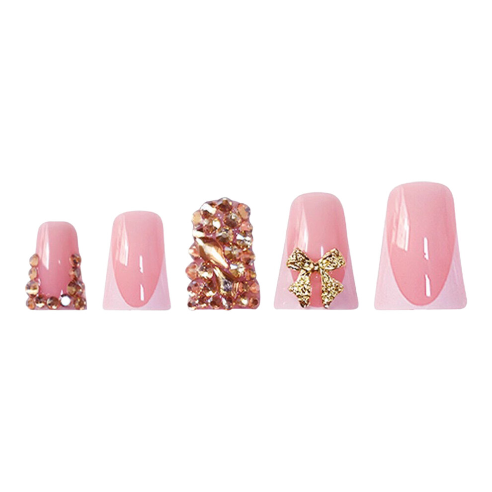 Bright-Home 24Pcs Duckbill Nails Press On Nails Easy To Stick On Full Cover False Nails Glossy Texture Press On Nails
