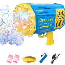 69 Holes Bubble Gun with Colorful LED Lights, Handheld Bazooka Bubble Machine for Kids Adults Outdoor Party (Blue)