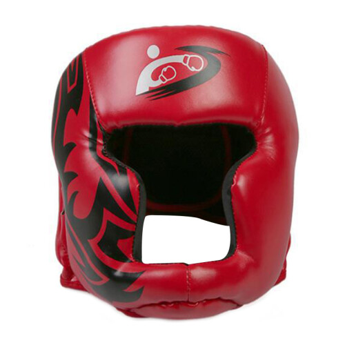 (Red) Wrestle Protective Headgear Adjustable Size PU Leather Soft Head Protector for Boxing